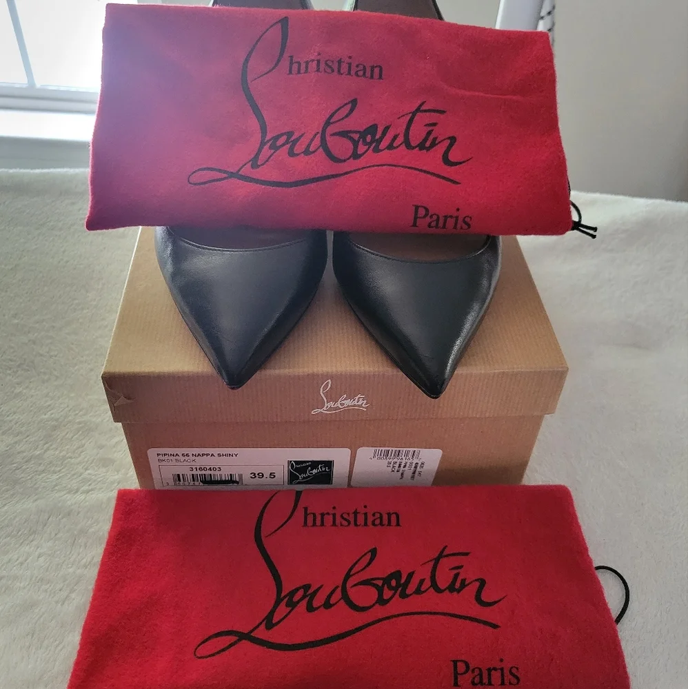 Christian Louboutin Black Leather Wedge Pumps
